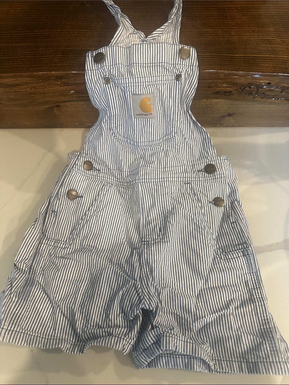 Carhartt Kids Navy & White Striped Shortalls